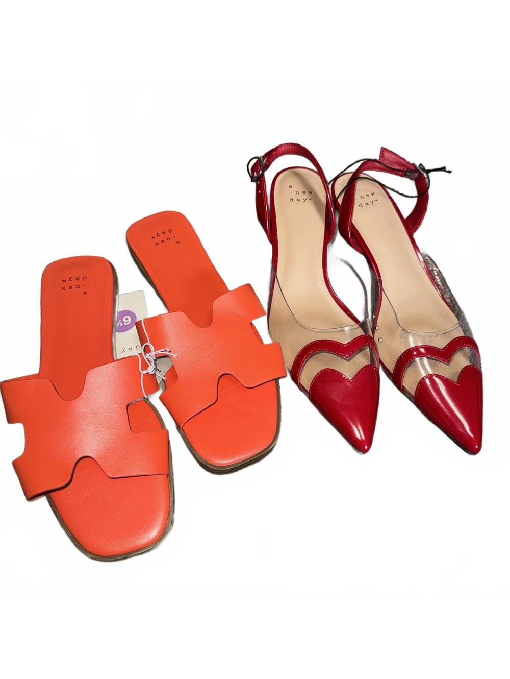 A New Day 6.5 Women's 2 Pair Shoe Bundle Orange Sandals & Red Heels NWT/NWOT